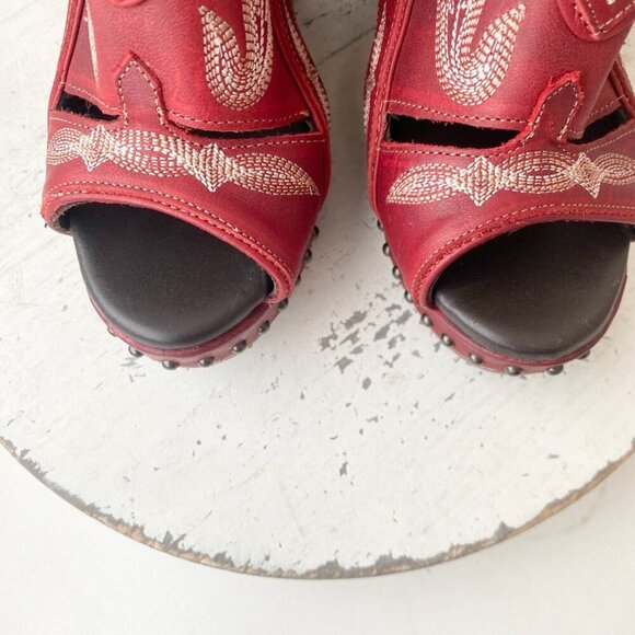 Lane Boots LEXINGTON Womens Red Wedges 6.5 Western Sandals Cowgirl Wooden Heels - Picture 6 of 12